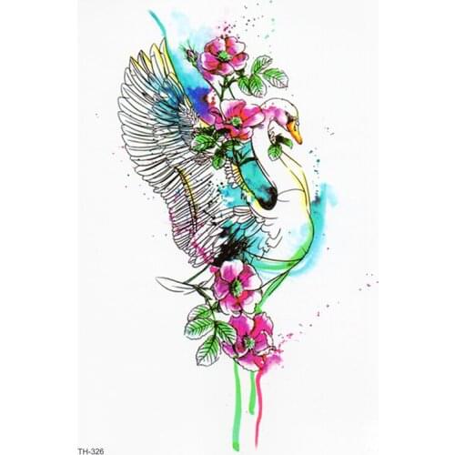 Flower Small Watercolor Swan Totem Temporary Tattoo Sticker Body Art Arm Flash Fake Tattoos Women