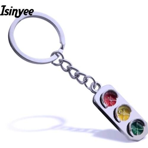 ISINYEE Fashion 3d Traffic Light Key Chains For Men Man Women Bags Silver Keyrings Keychain Boyfriend Gifts Jewelry