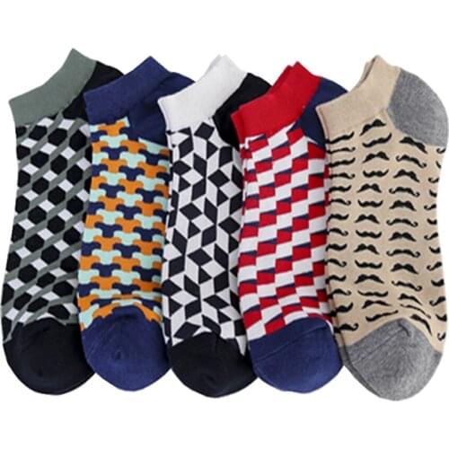 2020 New Mens Ankle Socks Beard Geometric Design Socks Men Colorful Happy Business Casual Cotton Socks Man 5 Pairs Size 39-46
