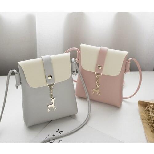 2021 New Women Bucket Bag Color Matching Bag Personality Deer Pendant Shoulder Diagonal Bag Drawstring Messenger Crossbody Bag