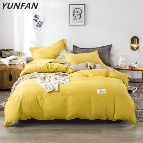 Solid Color Bedding Sets Cotton Twin Full Queen Double Duvet Cover Sets Luxury Fashion Flat Sheet Pillow Cases Yellow Bedclothes