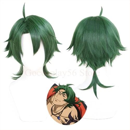 Anime SK∞ Joe Cosplay Wig Green Short Straight Mullet Little Ponytail Heat Resistant Hair Role Play SK8 the Infinity SK Eight