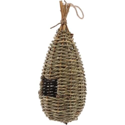 Hanging Bird House Natural Fiber Finch Bird Nest Hut Outdoor Cage Shelter Hideaway GXMA