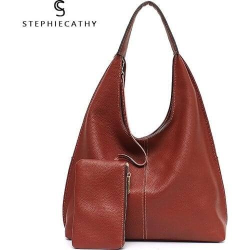 SC Brand Designer High Quality Cow Leather Hobo Women Genunine Leather Shoulder Bag Ladies Large Soft Casual Handbag Zip Purse
