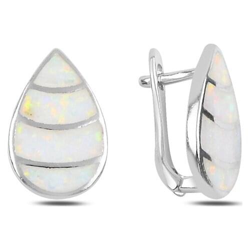 Silverlina Sterling Silver Opal Gemstone Drop J Earrings