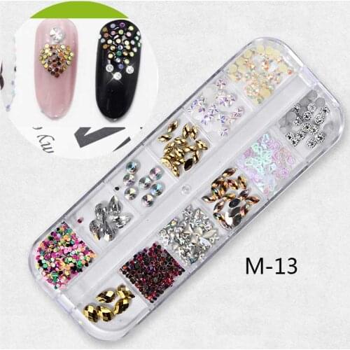Swarovska 12 Grids Mixed Crystal Rhinestones Glass Caviar Gradient Pearls Metal Rivets Colorful Sequins 3d Nail Art Decorations