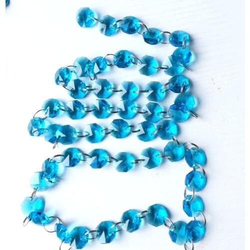 Top Quality 10m/lot Aqua k9 Crystal Octagon Beads garland strands Crystal Hanging Parts forChandelier Diy Curtain Wedding Decor