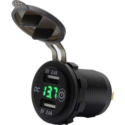 USB Car Charger With Voltmeter 5V 4.8A Dual USB Port Charger Socket Adapter With Switch For 12-24V Car Motorcycles