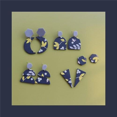 AOMU 2021 New Bohemia Black Plant Printed Geometric Irregular Moon Graffiti Painting Acrylic Drop Earring for Women Jewelry Gift