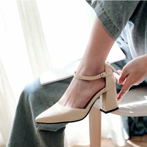 Womens high-heeled shoes spring and autumn pointed square heel womens sandals casual womens single shoes elegant womens shoe