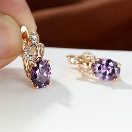 Female Luxury Crown Rainbow Zircon Earrings Multicolor Crystal Oval Stone Hoop Earrings Charm Rose Gold Small Earrings For Women