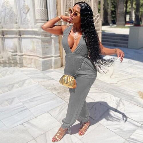 2021 High Quality New Design Jumpsuits Solid V-neck Strapless Backless Summer Casual Bodycon Rompers