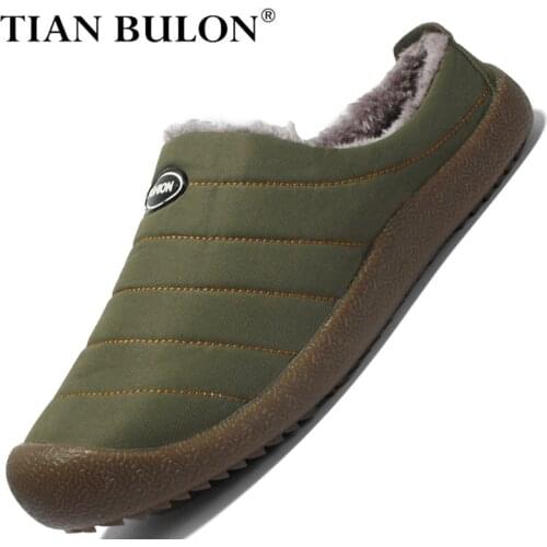 Winter Waterproof Mens Warm Shoes Plush Slides Male Slip On Home Slippers Men Hard-wearing Outdoor Driving Shoes Plus Size 37-48