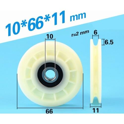 1pcs 10*66*11mm U groove plastic sheave 6000 bearing pulley, nylon wheel, rolling pulley, wire rope, lifting wheel