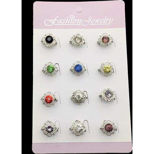 12pcs/set Flower Crystal Hijab Brooch Set Women Rhinestone Small Collar Lapel Pins Mixted Color