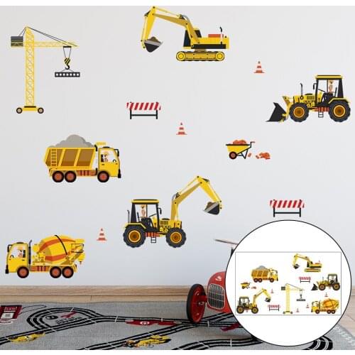 2pcs Carton Wall Decals Tractor Excavator Wall Sticker Nursery Room Arts Wall Stickers Decals Self Adhesive Sticker