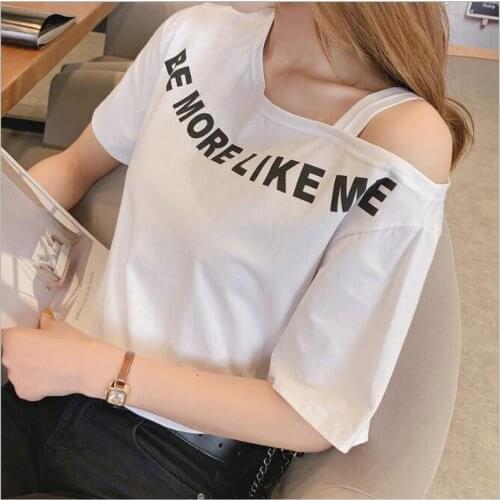 2020 Slash Neck Women T Shirt Cotton Ladies summer Loose Casual short Sleeve Causal Tops New Sexy Women T Shirt Lady Tops CL212