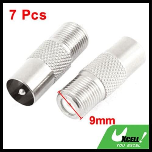 7Pcs RF Coaxial Connectors Terminals Electrical Connector Silver Tone Plated Metal F Female to TV PAL Male Aerial Jack Adapter