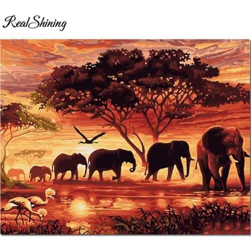 5D Diy Diamond Painting Cross Stitch africa sunset elephant Diamond Mosaic sets Full round square Diamond Embroidery FS6997