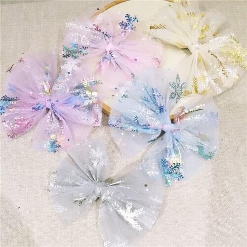 7Pcs 14CM SnowFlake Bowknot Applique For DIY Clothes Shoes Hat Headwear Clips Crafts Decor Patches