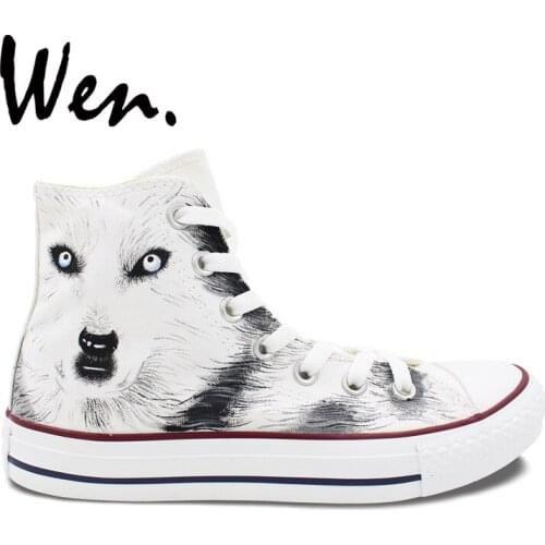 Wen White Hand Painted Shoes Design Custom Snow Ground Wolf Men Womens High Top Canvas Sneakers for Christmas Gifts
