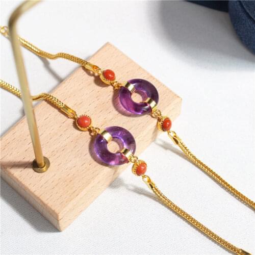 S925 Sterling Silver Natural Hetian Jade Amethyst Inlaid Peace Buckle Graceful Personality Ladies Bracelet Bracelet Ornament