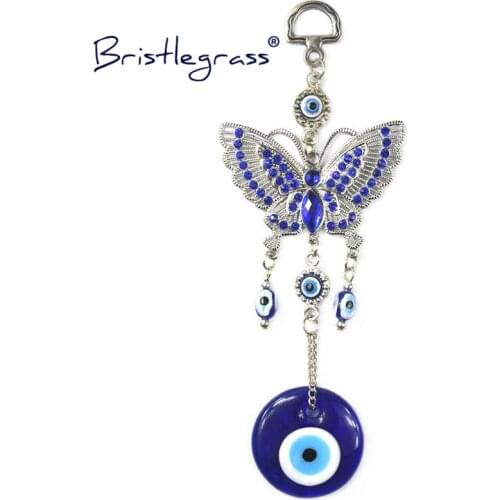 BRISTLEGRASS Turkish Blue Evil Eye Rhinestone Butterfly Amulets Lucky Charm Wall Hanging Pendant Pendulum Blessing Protect Decor