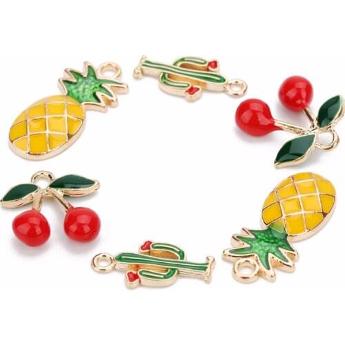 LOULEUR 10pcs/lot Charms Bracelet Connector Cactus Cherry Necklace Pendant Alloy Charms For Jewelry Making Accessories