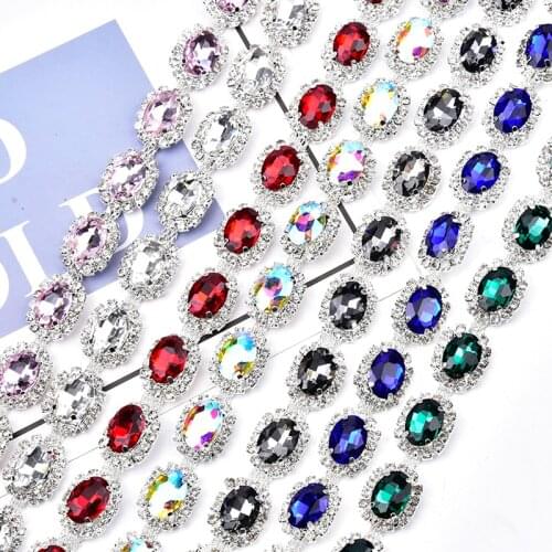 15Mm Rhinestone Chain Sew On Apparel Trim Diy Beauty Accessories Oval Crystal Chains Glass Diamond Flower Wedding Decoration 1M