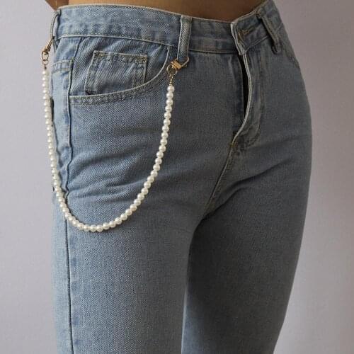 European and American individual geometry handmade round bead body chain female retro fashion joker imitation pearl waist chain