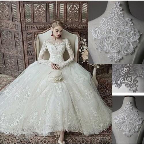 French Lace Fabric Ivory White Embroidered Applique High-end Wedding Dress Accessories Handmade DIY