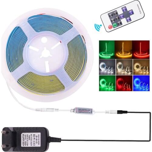 Flexible COB LED Strip DC5V 320Leds/M High Brightnes FOB LED Tape Lights RA90 Dimmable Ribbon Diode + 11Key RF Dimmer + Adapter