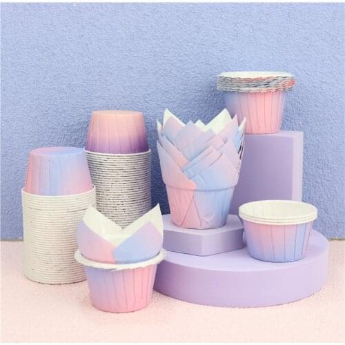 Gradient Paper Cupcake Decor Mermaid Birthday Theme Table Dessert Cake Rim Cup Purple Happy Birthday Party Decor Kids Boys Girls