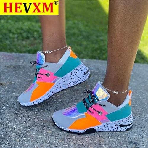 HEVXM Women Vulcanized shoes Ladies Colorful Sneakers Lace Up Mesh Female Platform Autumn Fashion Comfort Casual Footwear New
