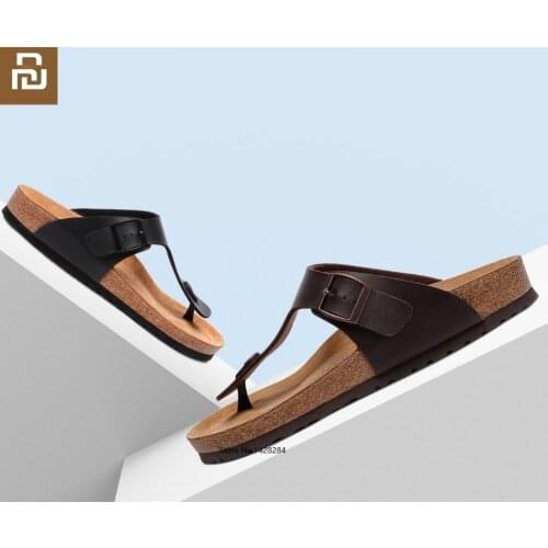 Youpin Aishoes men Classic pinch cork Sand drag Comfortable Summer Slippers Anti-slip Beach Sand Flat Heel Sandals home