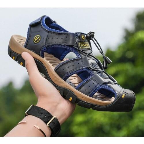 Rome Sandal Genuine Leather Men Shoes Summer 2021 New Large Size Outdoor Walking Shoes Mens Sandals Men Slippers Plus Size 48