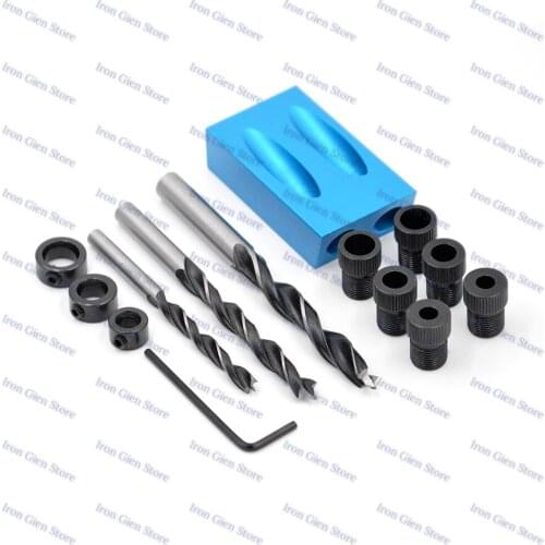 14pcs Mini Oblique Hole Jig Kit 6mm/8mm/10mm Drive Adapter For Woodworking Angle Drilling Guide Wood Saw DIY Work Tools Set Blue
