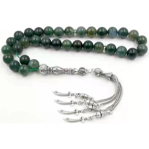 Natural Aquatic Agates Rosary stone Tasbih islamic 33 66 99 beads 2021 New style Green stone prayer beads