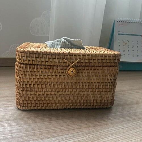 Room Decoration Tissue Box Hand Woven Rattan Tissues Paper Boxes Ldyllic Style Of Paper Tissue Storage Box Toilet Paper Holder