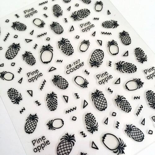 Newest CB sereis CB-107 pineapple 3d nail art sticker nail decal stamping export japan