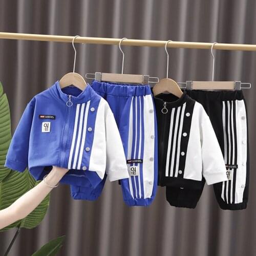 2021 Autumn Baby Boys Clothes Set Long Sleeve Striped T Shirt+Pant Buttons Kids Boys Girls Clothing Spring Children Outwear