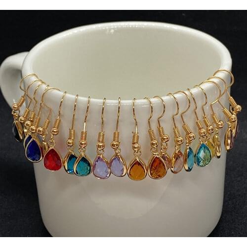 A Pair of Crystal Glass Earrings, Multi-color Drop-shaped Cut Surface, Copper Edging Is Dangling Earrings, Womens Jewelry