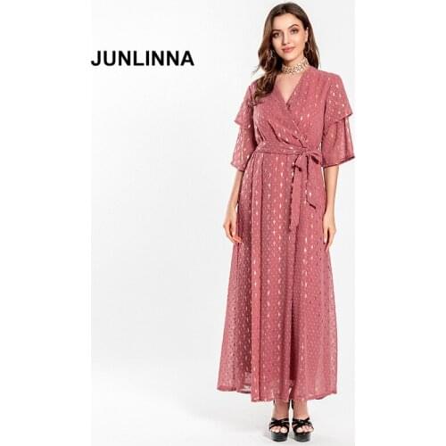 Gold Stamping National Dress V Neck Half Sleeve Women Muslim Vestidos 2021 Fashion New Party Club Wear