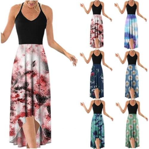 SANWOOD Women 2021 Sundresses Women Fashion V-neck Sleeveless Strap Open Back Sexy Print Dress Summer Dress Robe Femme