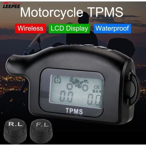 Motorcycle TPMS LCD Display With 2 External Sensors Tyre Temperature Motor Tire Pressure Monitoring Alarm System