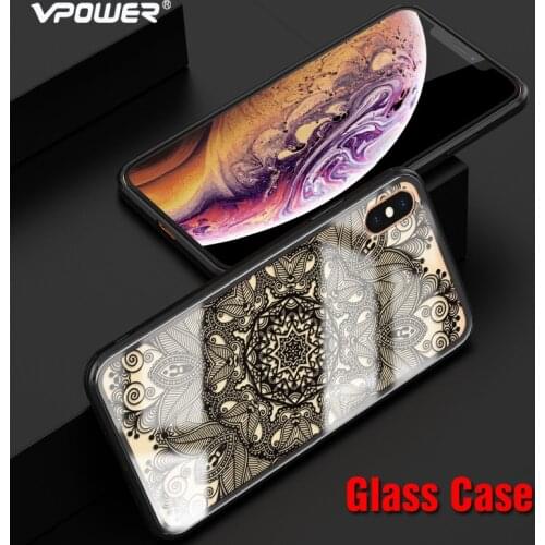 For iPhone XS Max / XR glass case VPOWER Luxury Lace Explosion-proof 6D tempered glass cover For iphone x xs max xr Glass case