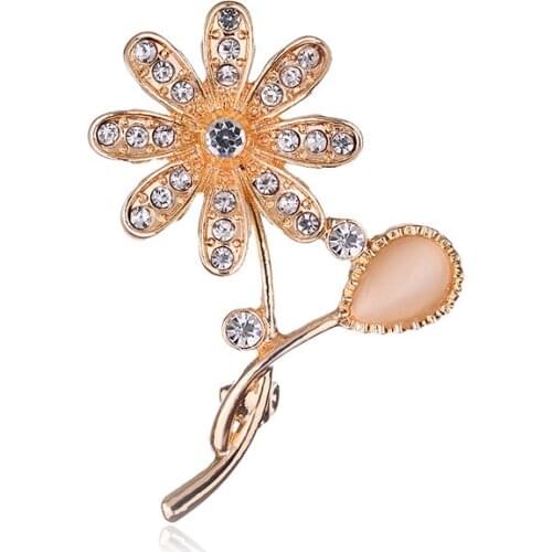 TODOX Brooch Rhinestone gold Flower Brooches for Women Vintage Antique Brooch Pin Elegant Exquisite Broches New Year Gift