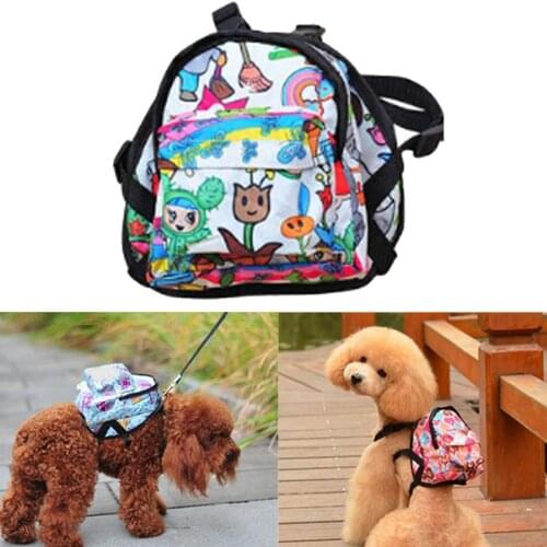 Outdoor Dog Backpack Dog Harness Leashes Set Cartoon Animal Print Canvas Cat Dog School Bag Teddy Carrier Bag with Traction Rope
