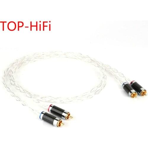TOP-HiFi Pair Single Crystal Silver Audio Cable RCA to RCA Interconnect Cable with Carbon Fiber RCA plug for Amplifier CD