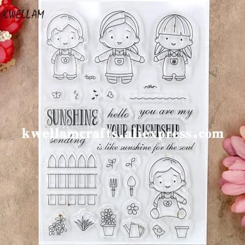 Sunshine Boy Girl Friendship Garden Flowers Scrapbook photo cards rubber stamp clear stamp transparent stamp 11x16cm KW9042309
